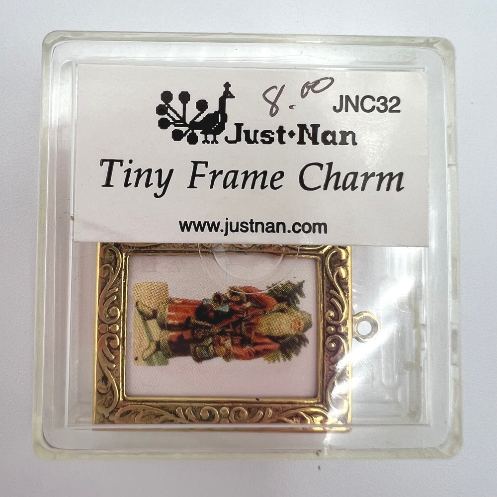 Just Nan Tiny Frame Charm JNC32 Gold Tone Miniature Santa Claus RARE HTF